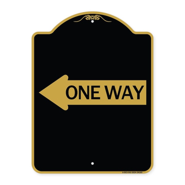 Signmission Designer Series One Way W/ Left Arrow, Black & Gold Aluminum Sign, 18" x 24", BG-1824-24385 A-DES-BG-1824-24385 - main